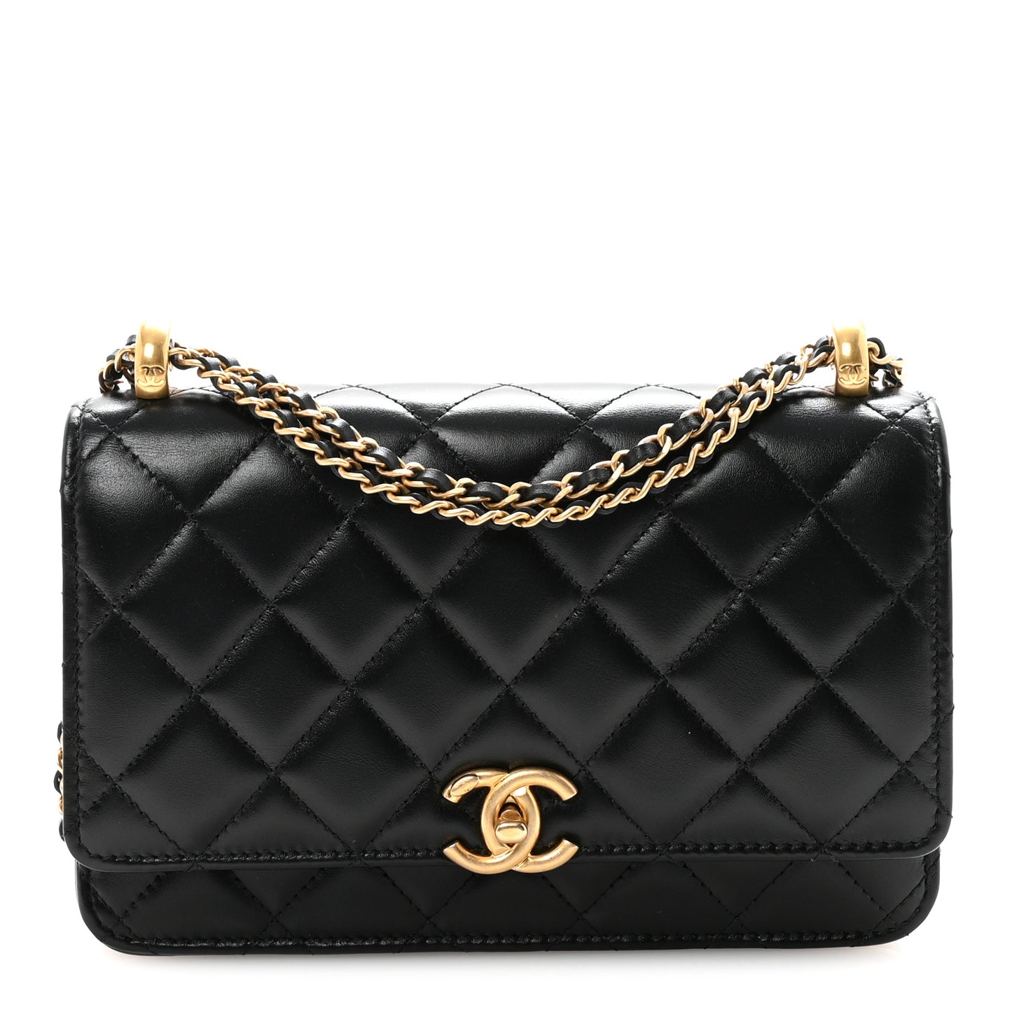 Calfskin Quilted Perfect Fit Wallet On Chain WOC Black