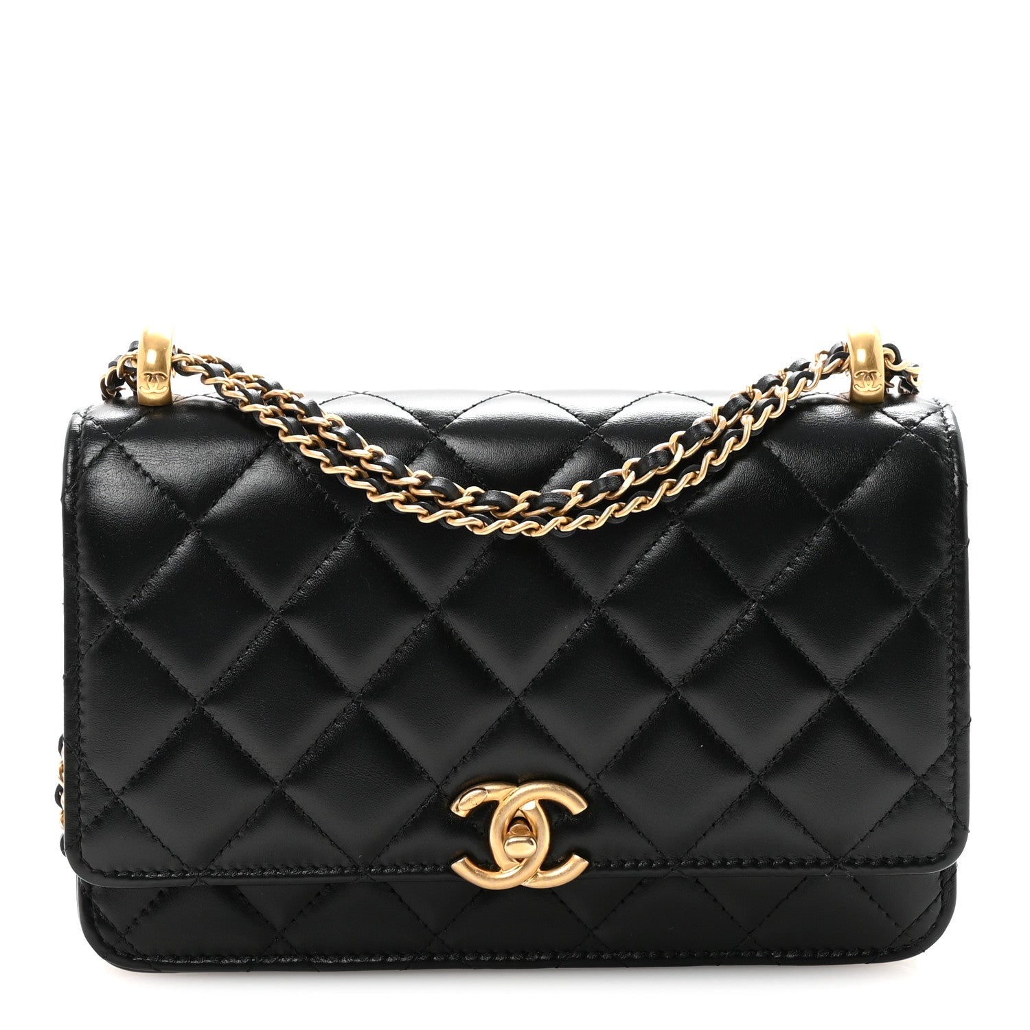 Chanel Calfskin Quilted Perfect Fit Wallet On Chain WOC Black 1 of 12