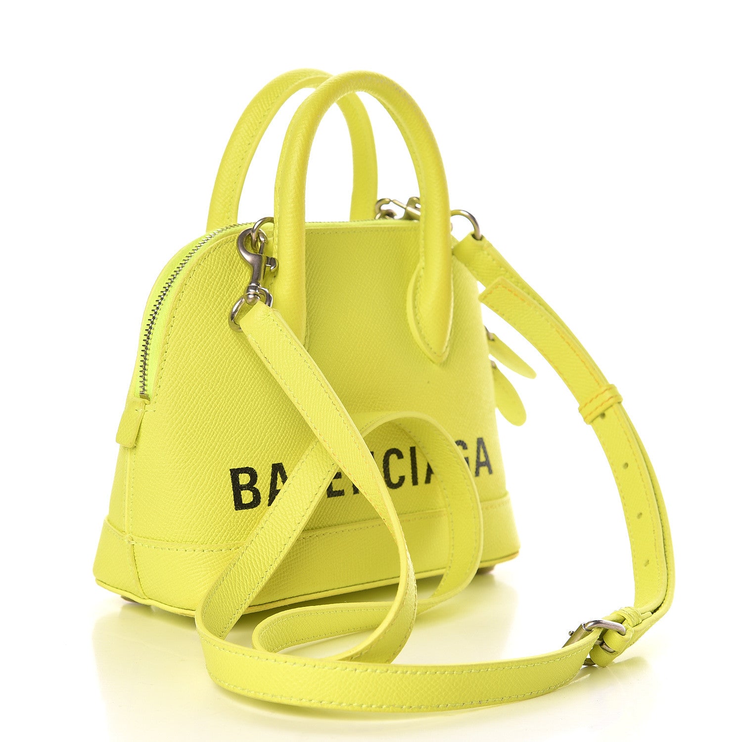 Balenciaga Signature Grained Calfskin Logo XXS Ville Top Handle Bag Acid Green Black 3 of 10