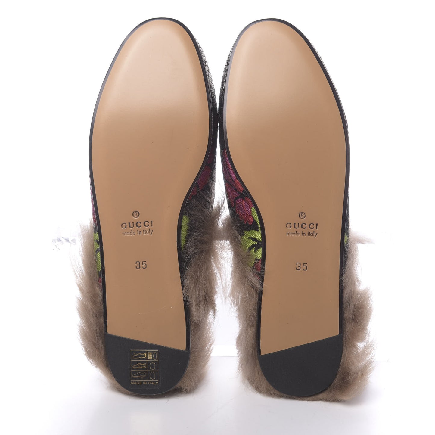 Brocade Fur Floral Womens Princetown Slippers 35 Black Anthracite