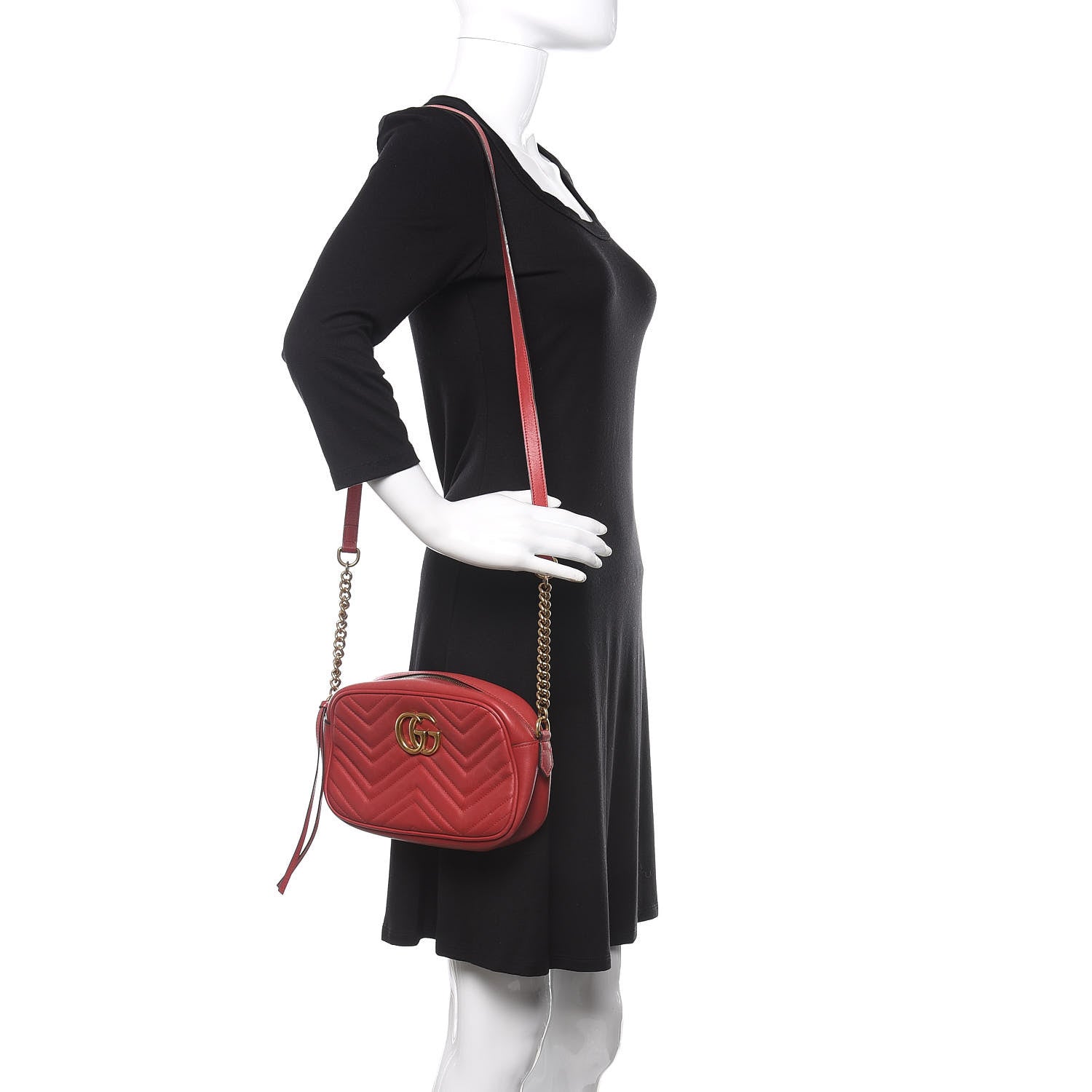 Gucci Calfskin Matelasse Small GG Marmont Chain Shoulder Bag Hibiscus Red 2 of 18