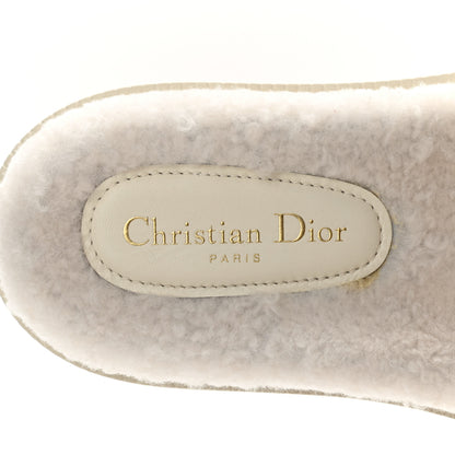 Christian Dior Shearling Canvas Embroidered Dway 10mm Slide Sandals 39 Natural Deep Blue 7 of 10