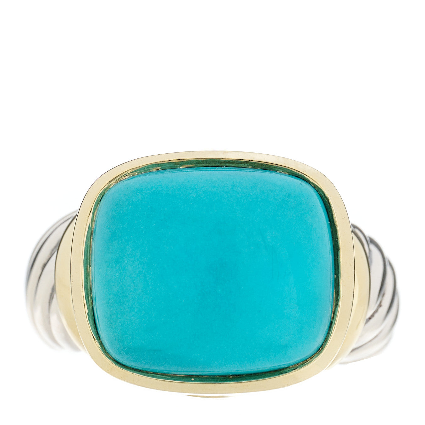 David Yurman 14K Yellow Gold Sterling Silver Turquoise 14mm Noblesse Ring 54 7 1 of 6