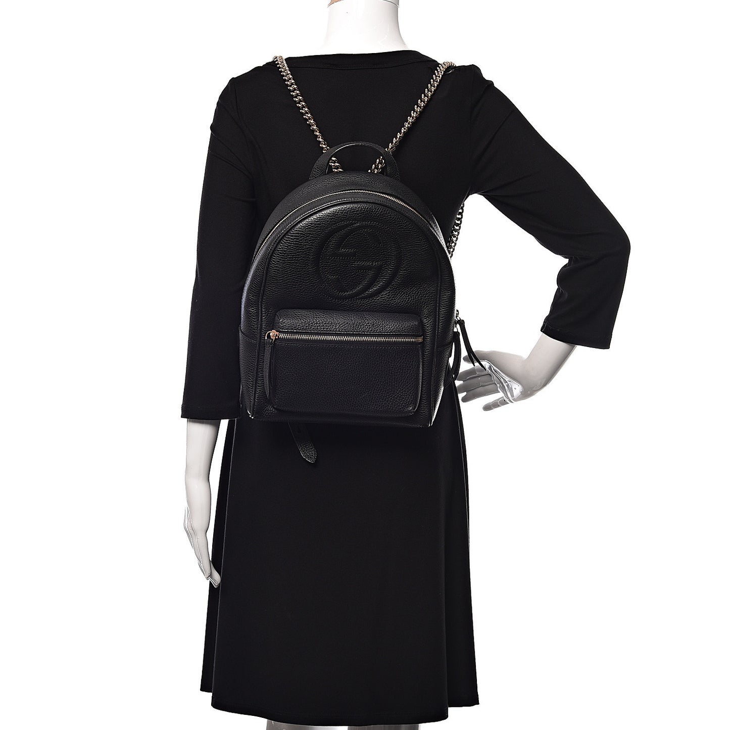 Pebbled Calfskin Soho Chain Backpack Black