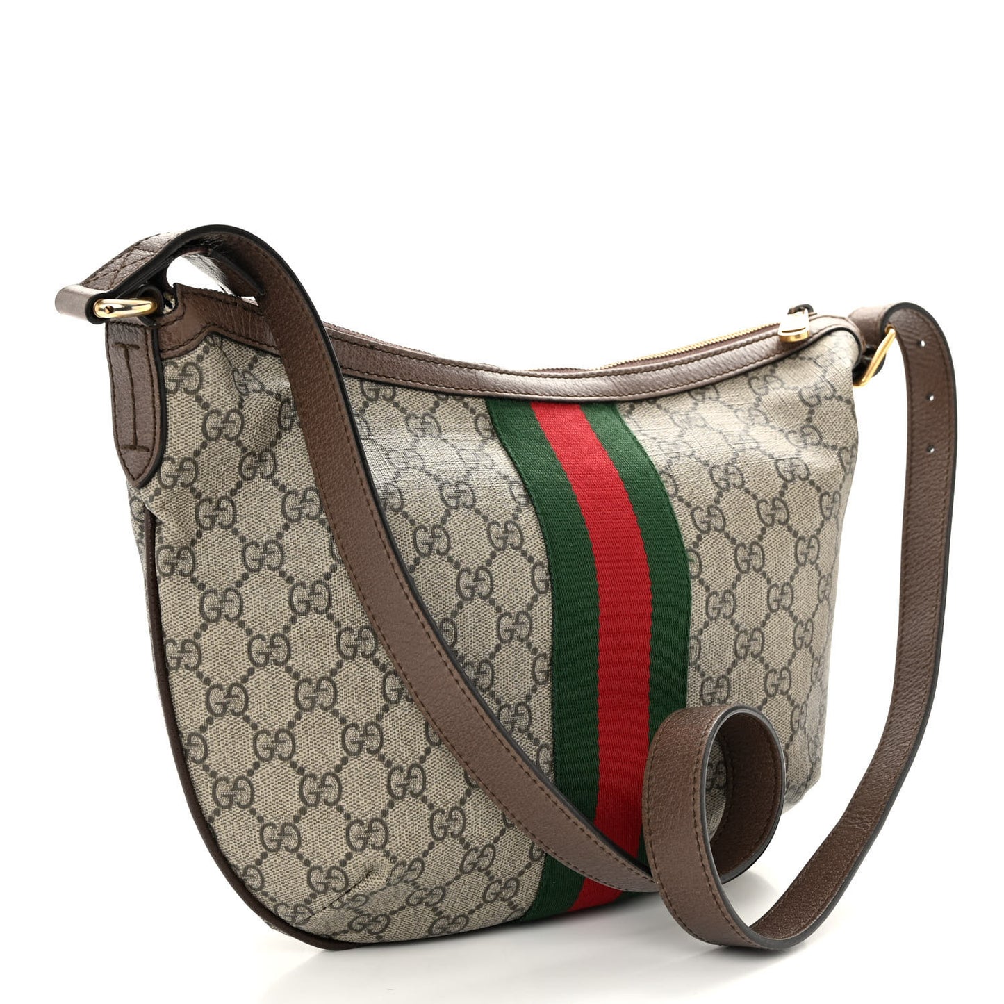 GG Supreme Monogram Web Small Ophidia Half Moon Hobo Brown