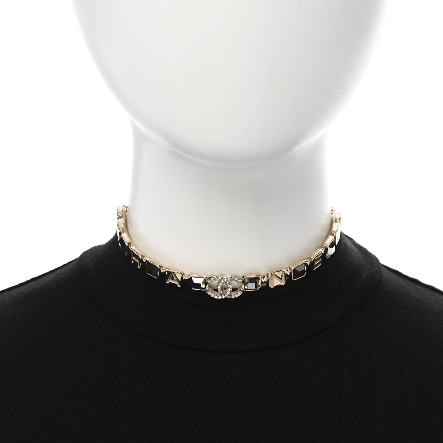 Chanel Baguette Crystal Logo CC Choker Necklace Gold 2 of 6