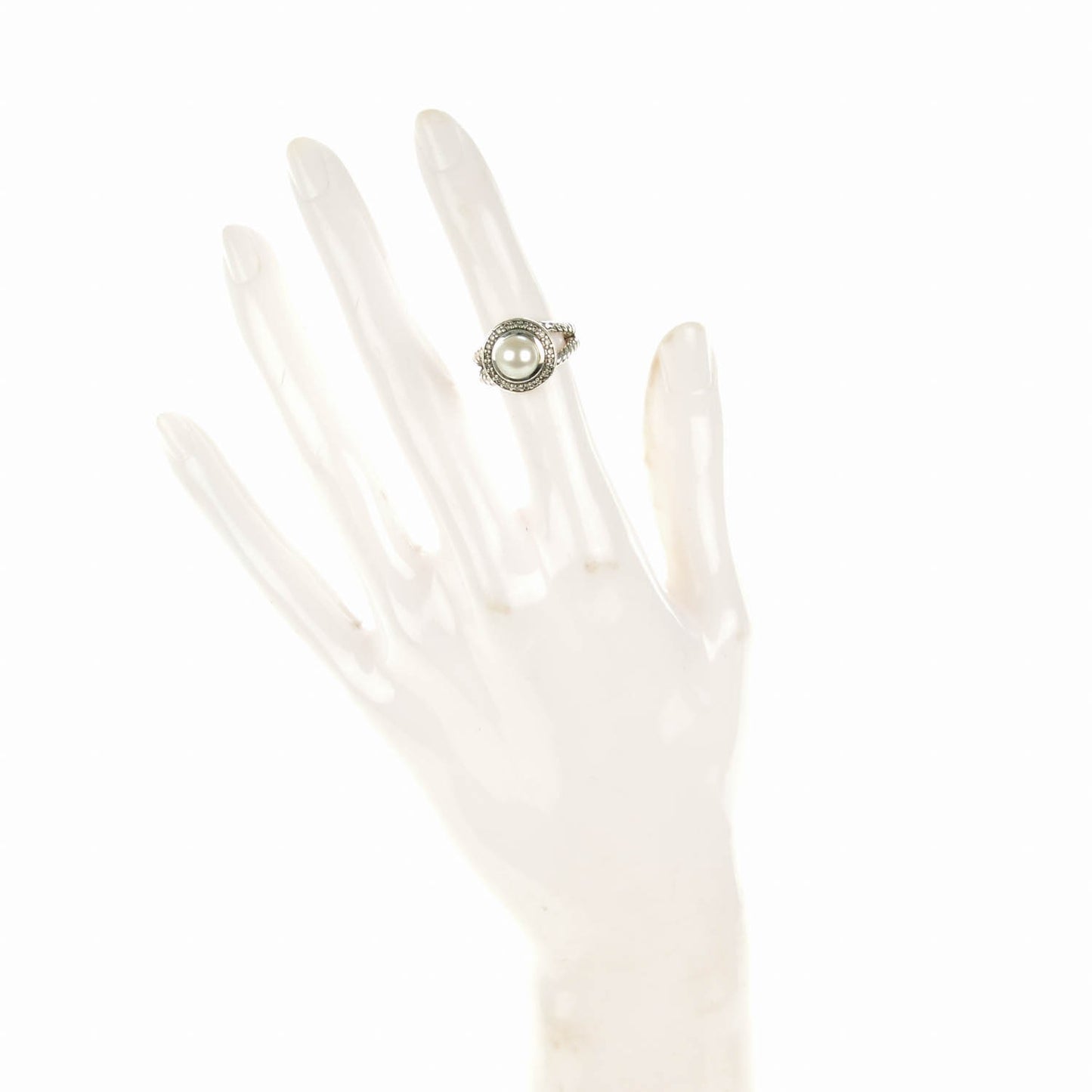 Sterling Silver Diamond Pearl 8mm Petite Cerise Ring 48 4.5
