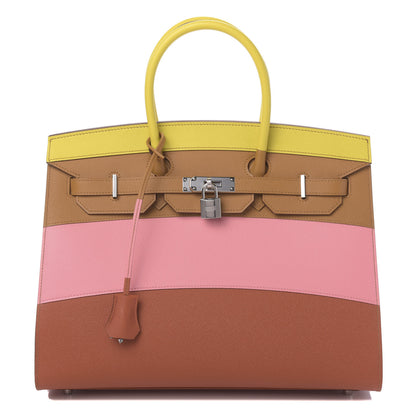 Hermes Epsom Sunrise Birkin Sellier 35 Lime Sesame Rose Confetti Terre Battue 1 of 11