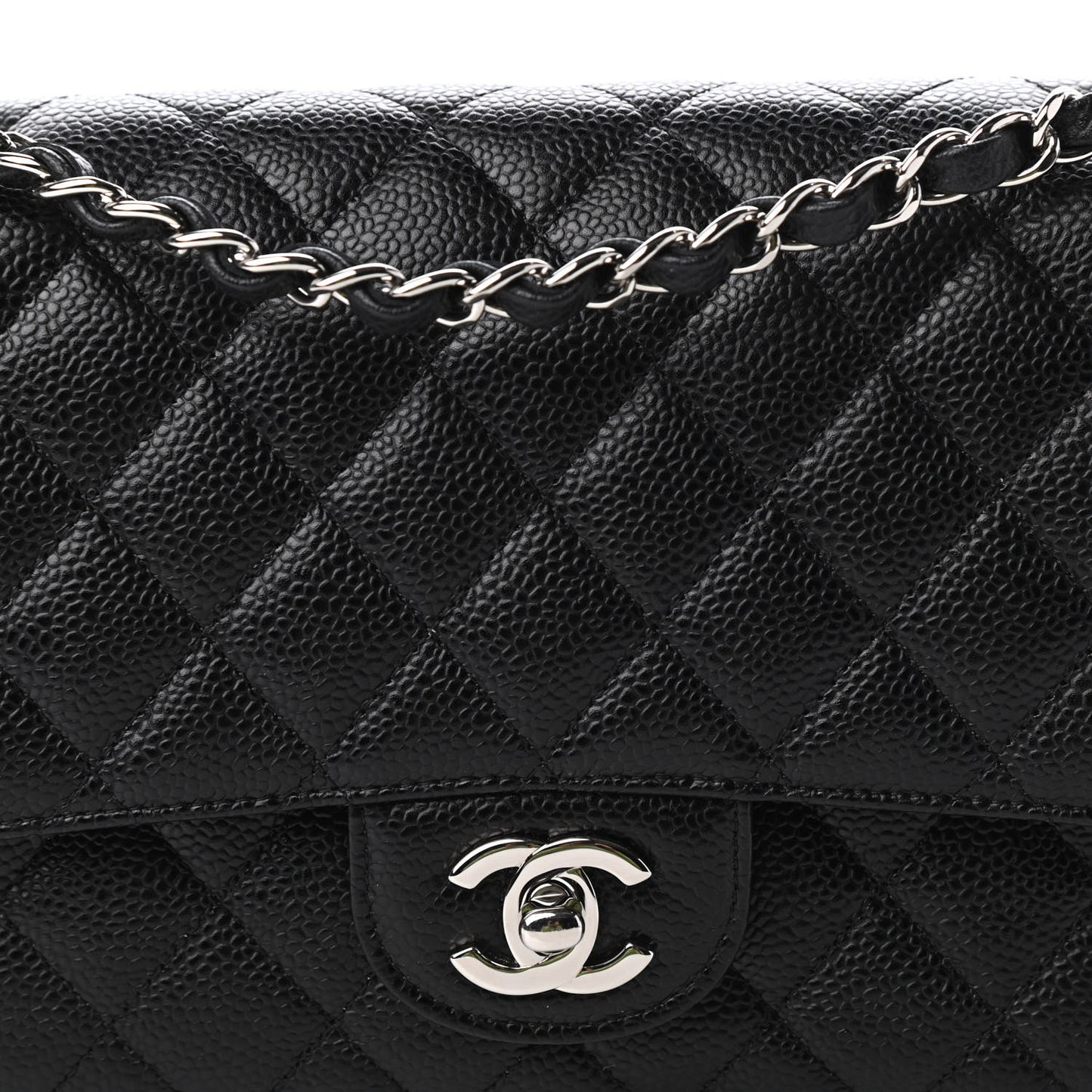 Caviar Quilted Medium Double Flap Black