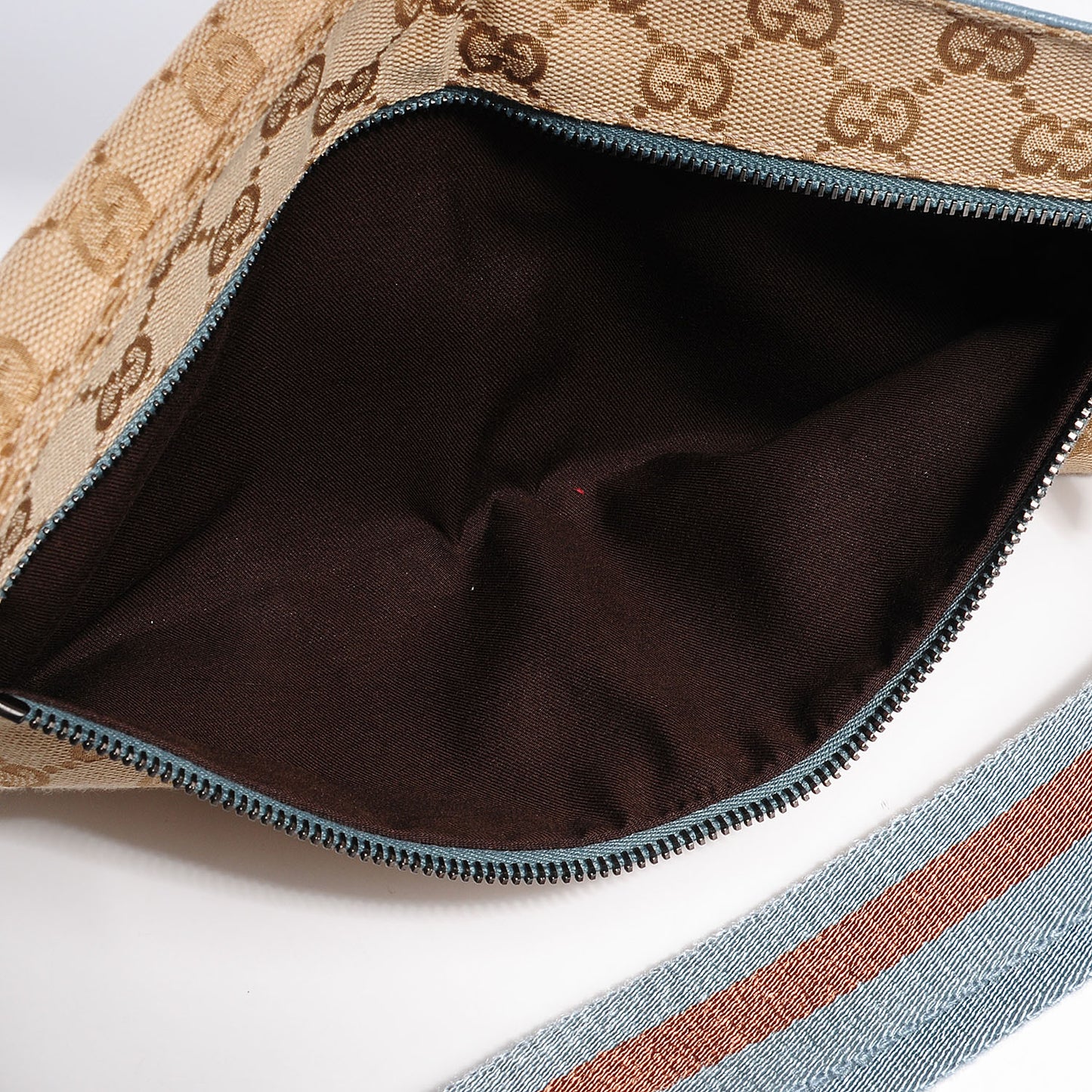 GG Monogram Web Double Pocket Belt Bag Blue