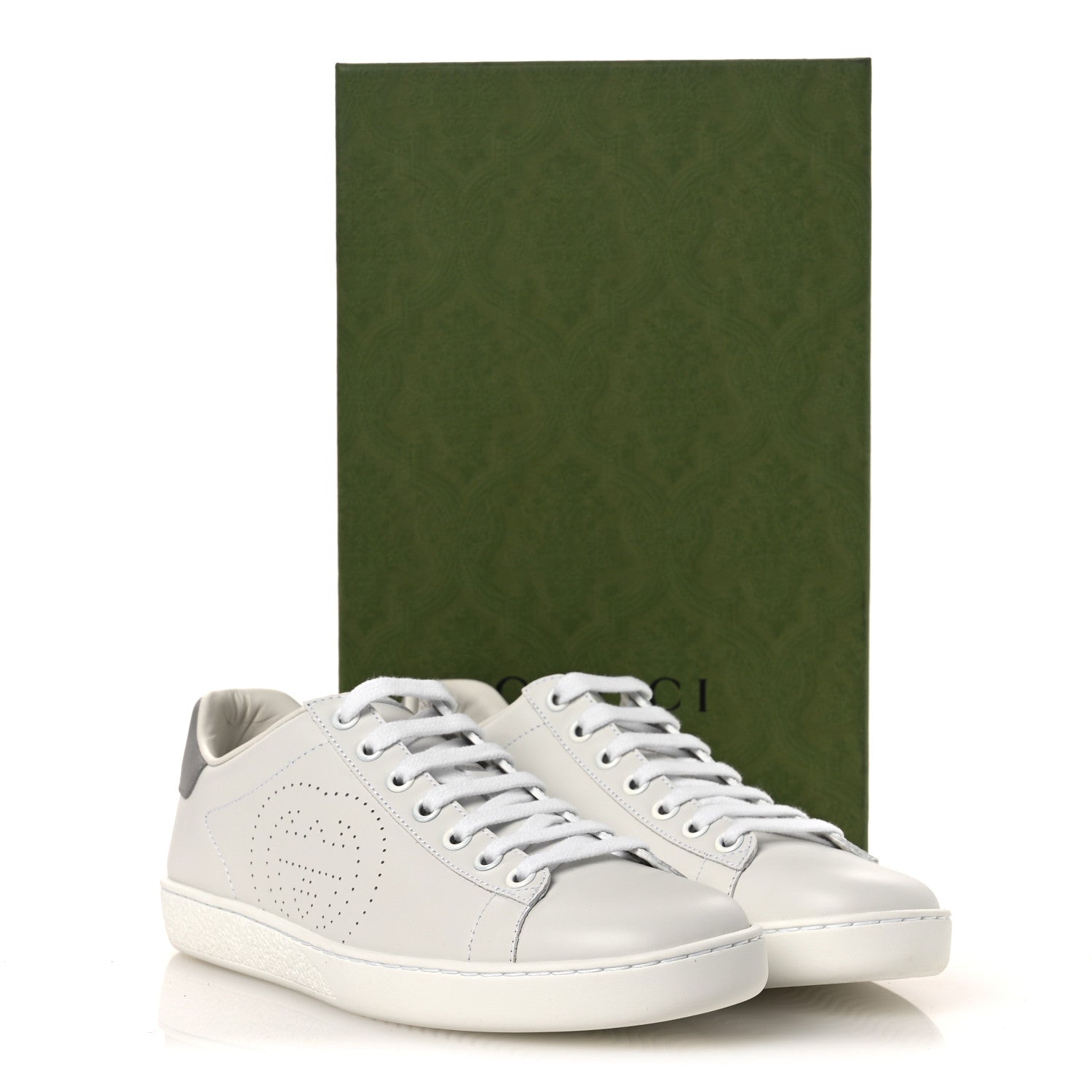 Gucci Calfskin Interlocking G Perforated Womens Ace Sneakers 37 White Grey Sky 11 of 11