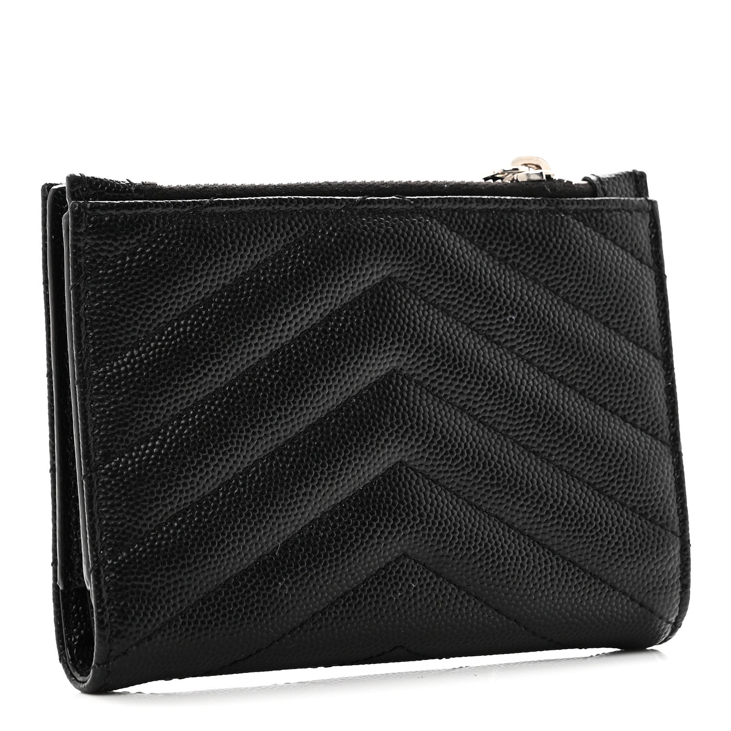 Saint Laurent Grain De Poudre Matelasse Chevron Monogram Zipped Two-Part Wallet Black 3 of 8