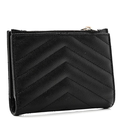 Saint Laurent Grain De Poudre Matelasse Chevron Monogram Zipped Two-Part Wallet Black 3 of 8