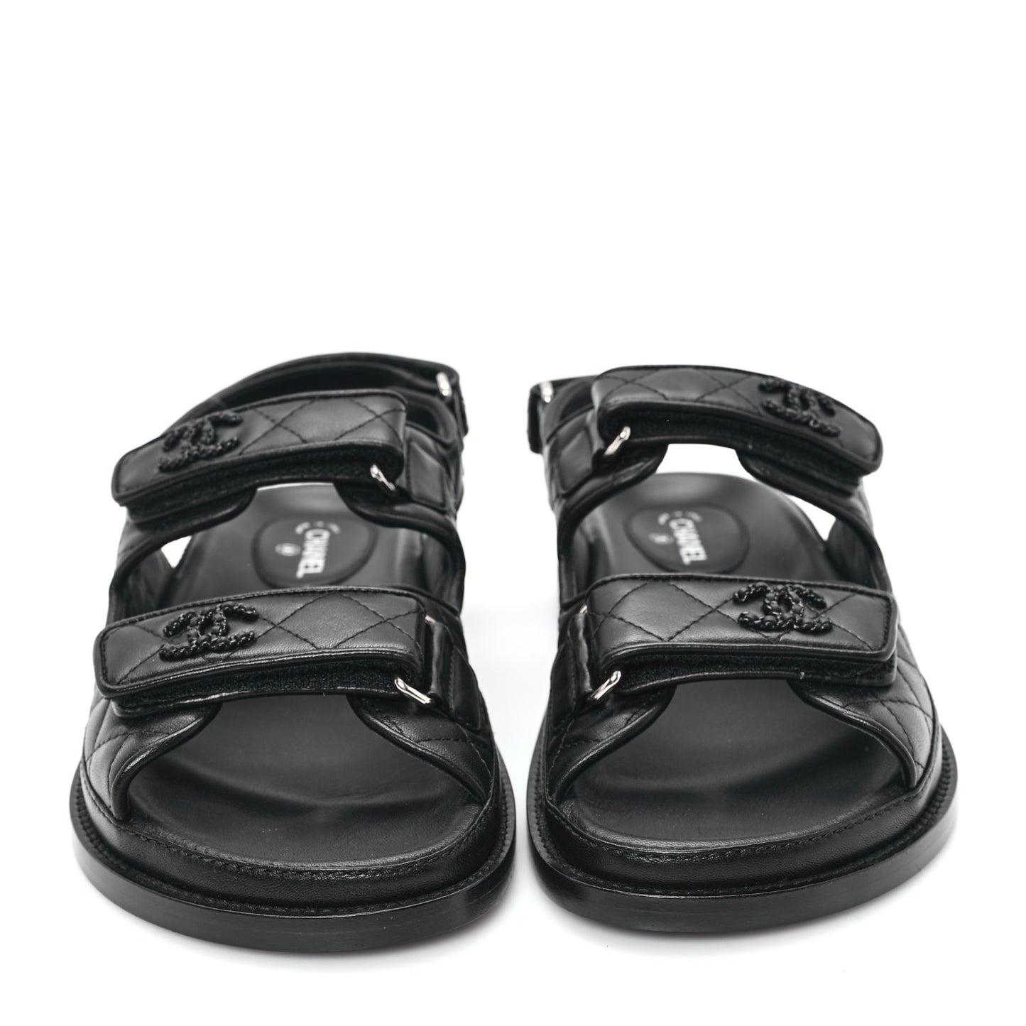 Lambskin Quilted Velcro Dad Sandals 37.5 So Black