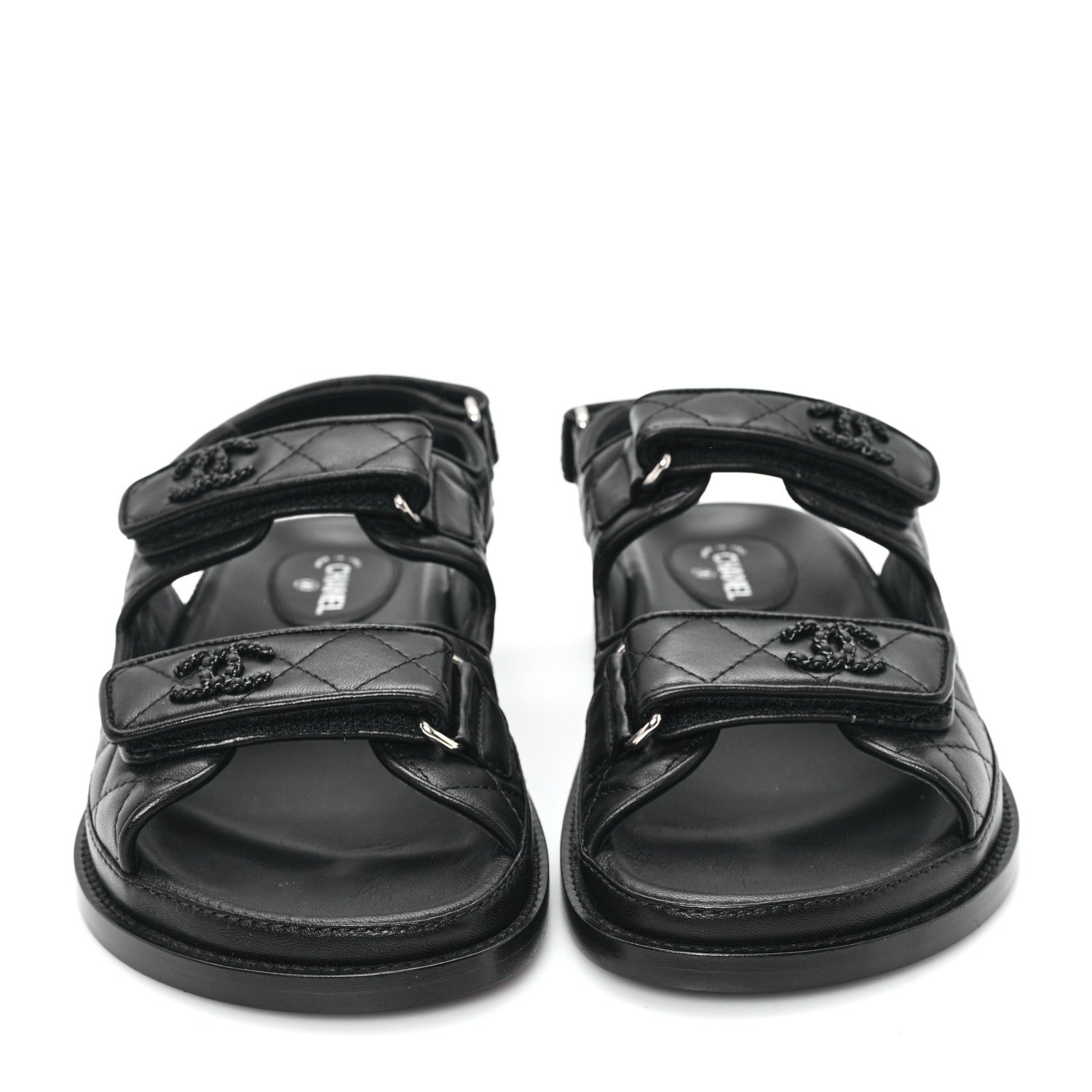 Chanel Lambskin Quilted Velcro Dad Sandals 37.5 So Black 3 of 10