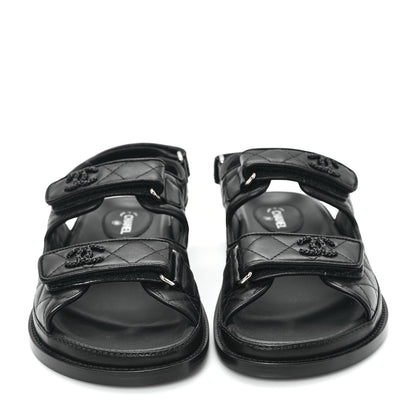 Chanel Lambskin Quilted Velcro Dad Sandals 37.5 So Black 3 of 10