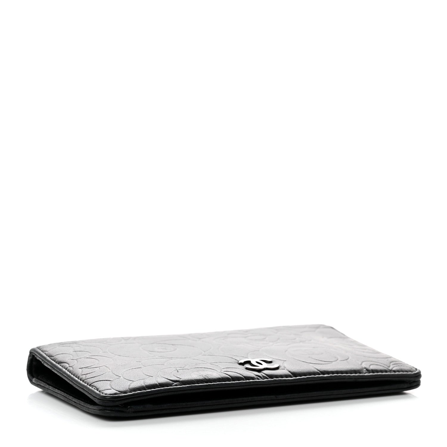 Chanel Lambskin Camellia Embossed Yen Wallet Black 4 of 13