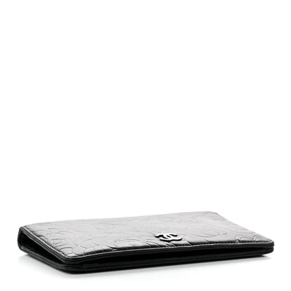 Chanel Lambskin Camellia Embossed Yen Wallet Black 4 of 13