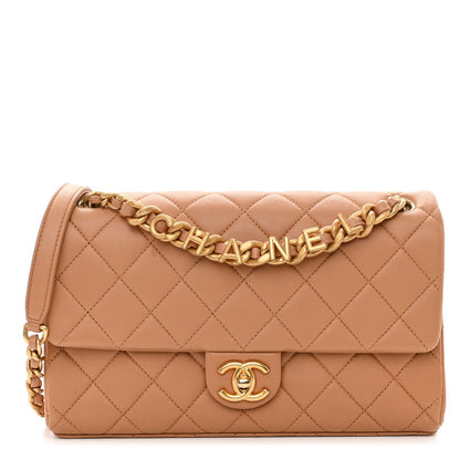 Chanel Lambskin Quilted Chaine Lettre Flap Brown 1 of 10