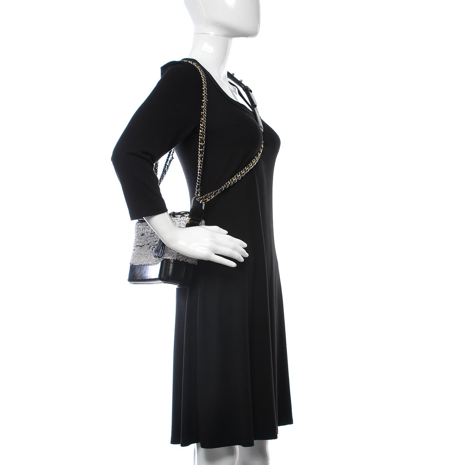 Chanel Sequin Wool Calfskin Small Gabrielle Hobo Black White 2 of 11