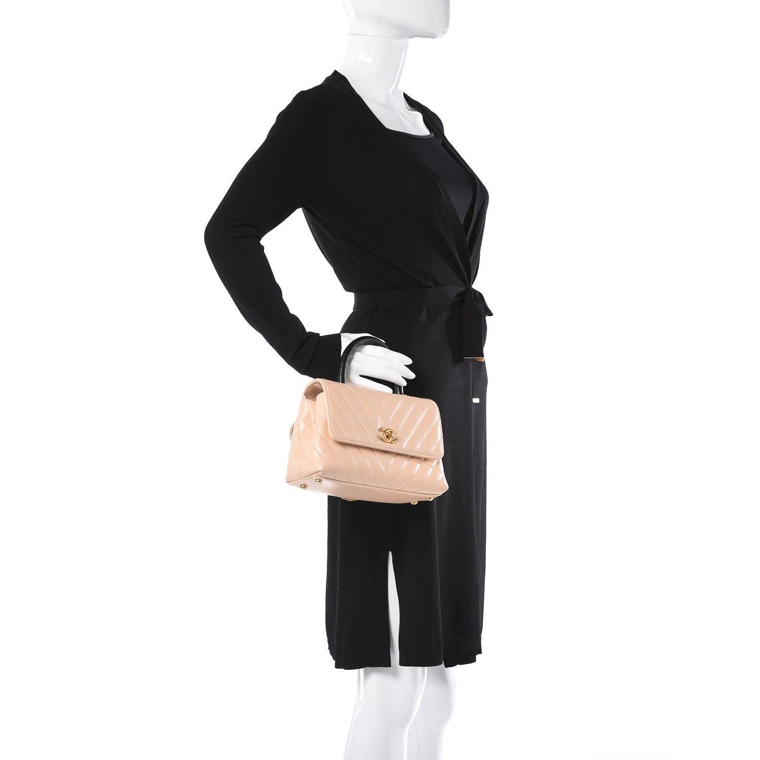 Chanel Calfskin Lizard Chevron Quilted Mini Coco Handle Flap Beige 3 of 8