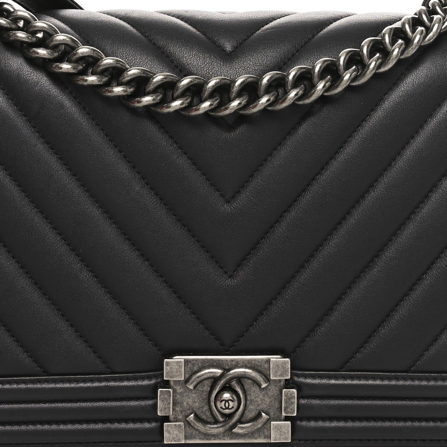 Lambskin Chevron Quilted New Medium Boy Flap Dark Navy Blue