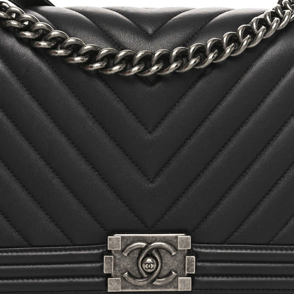 Chanel Lambskin Chevron Quilted New Medium Boy Flap Dark Navy Blue 8 of 10