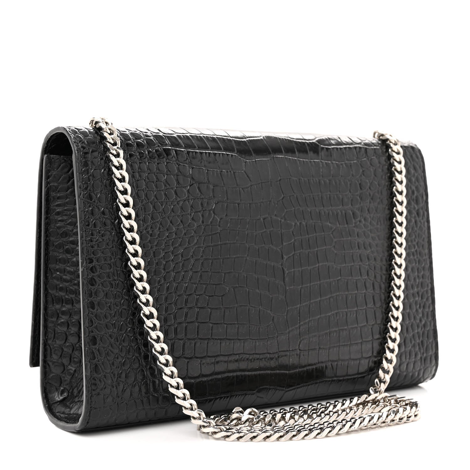 Saint Laurent Calfskin Crocodile Embossed Medium Classic Monogram Kate Tassel Satchel Black 3 of 12