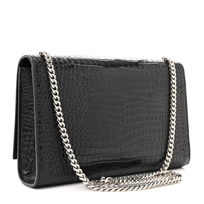 Saint Laurent Calfskin Crocodile Embossed Medium Classic Monogram Kate Tassel Satchel Black 3 of 12