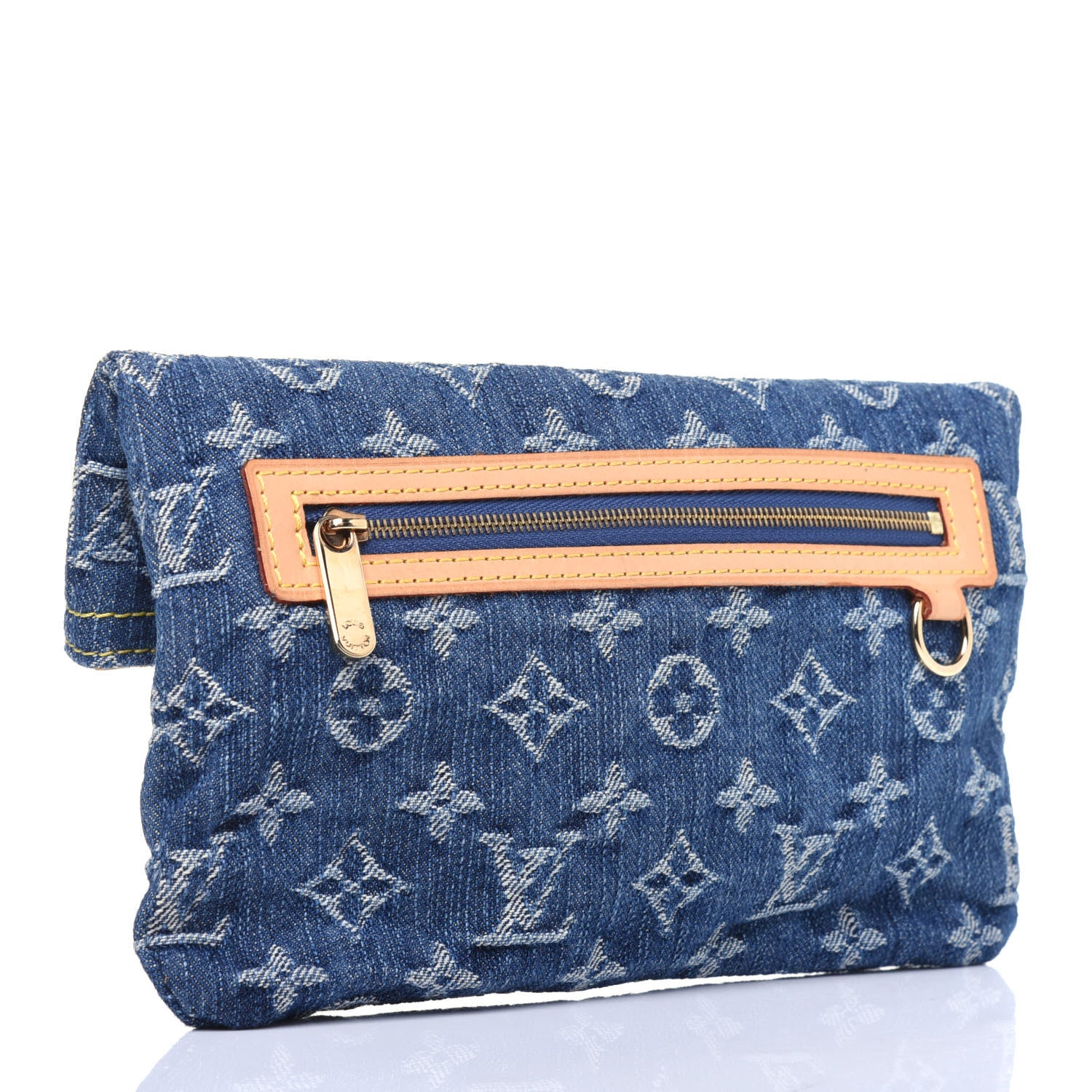 Louis Vuitton Monogram Denim Pochette Plat Clutch Blue 3 of 13