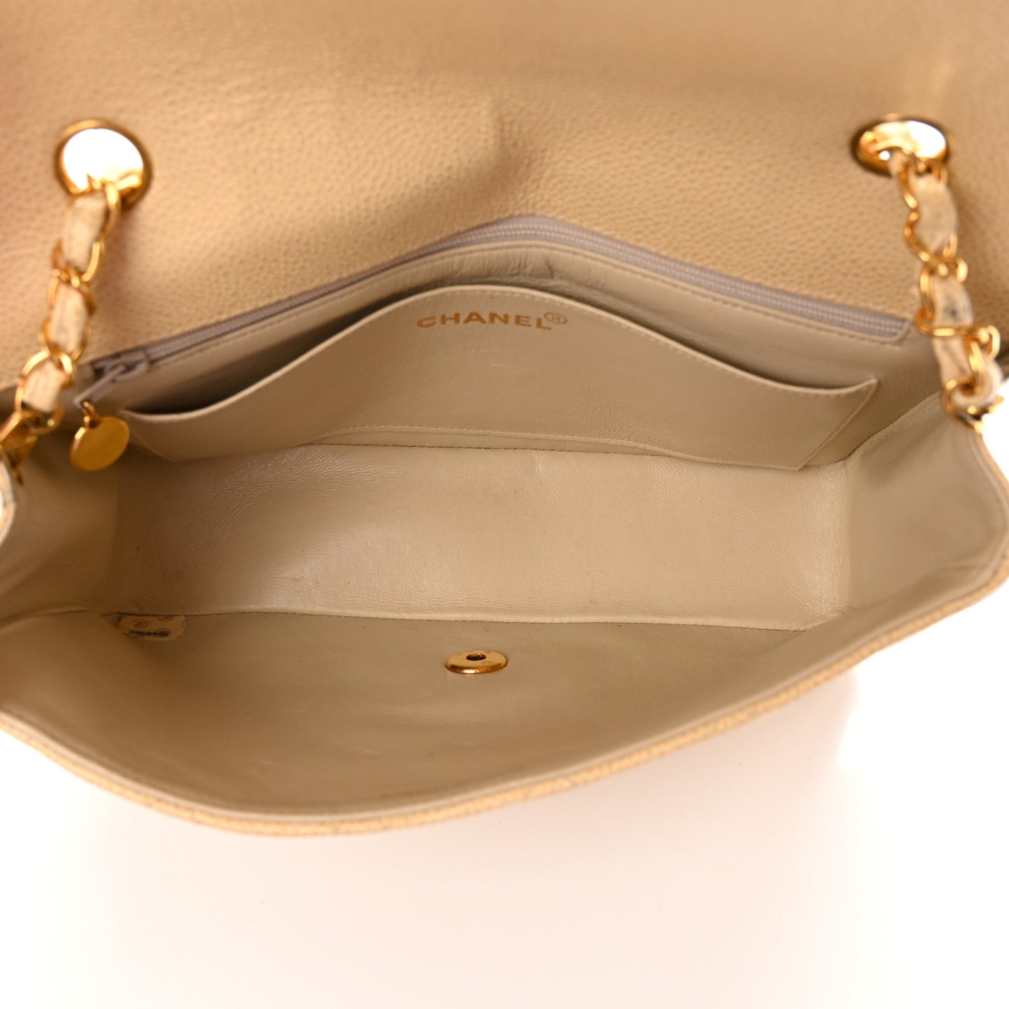 Caviar Quilted Medium Single Flap Beige