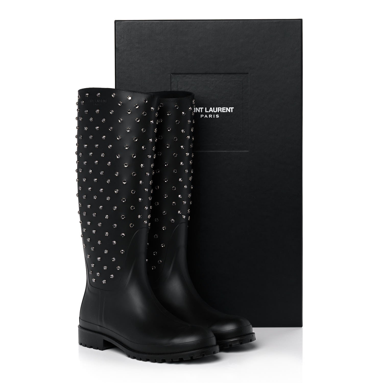 Saint Laurent Rubber Studded Festival Rain Boots 42 Black 10 of 10