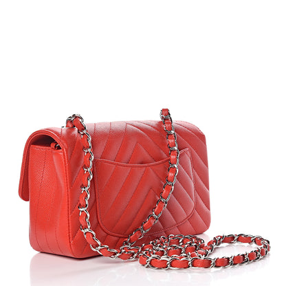Chanel Caviar Chevron Quilted Mini Rectangular Flap Red 3 of 10