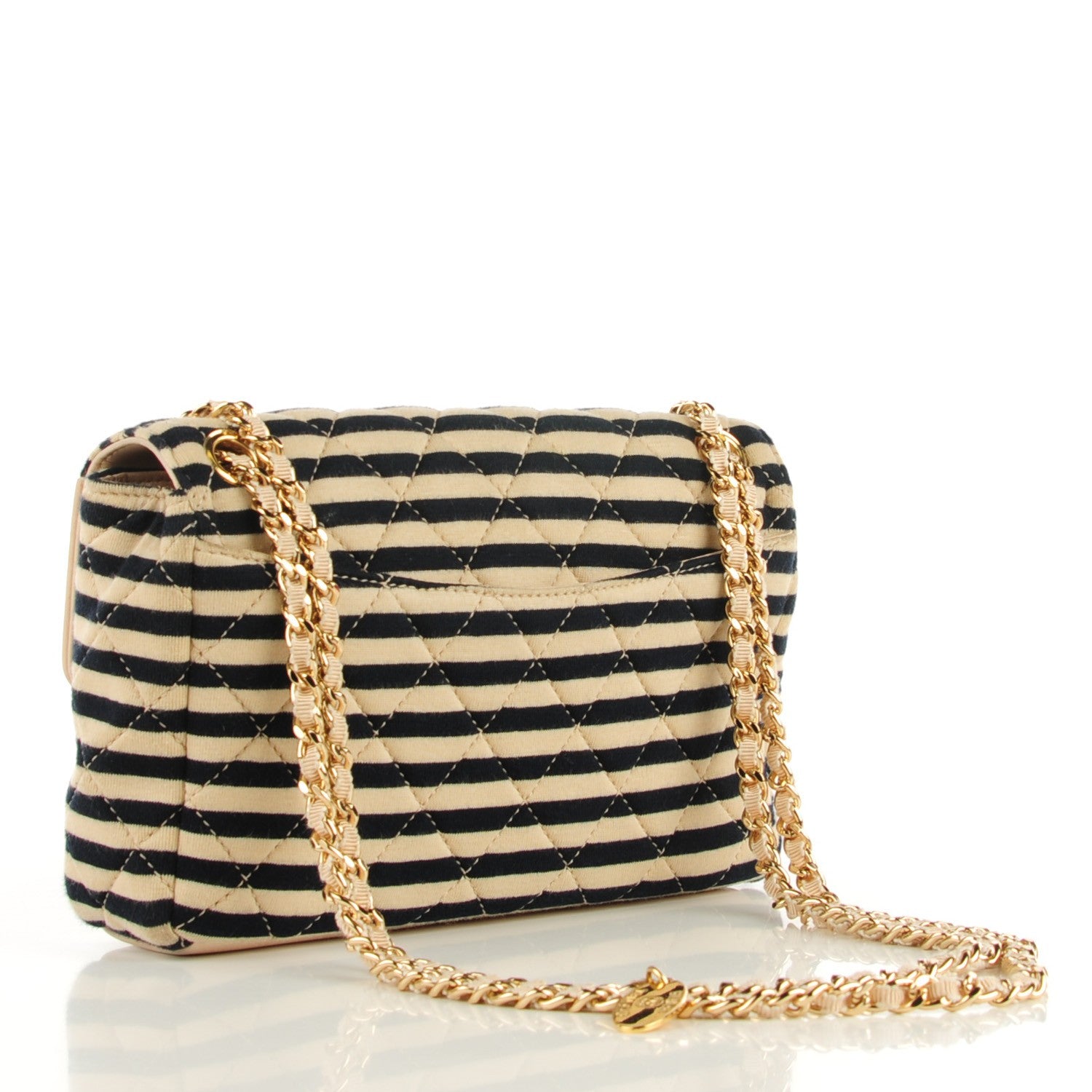 Chanel Jersey Quilted Small Coco Sailor Flap Beige Navy 3 of 10