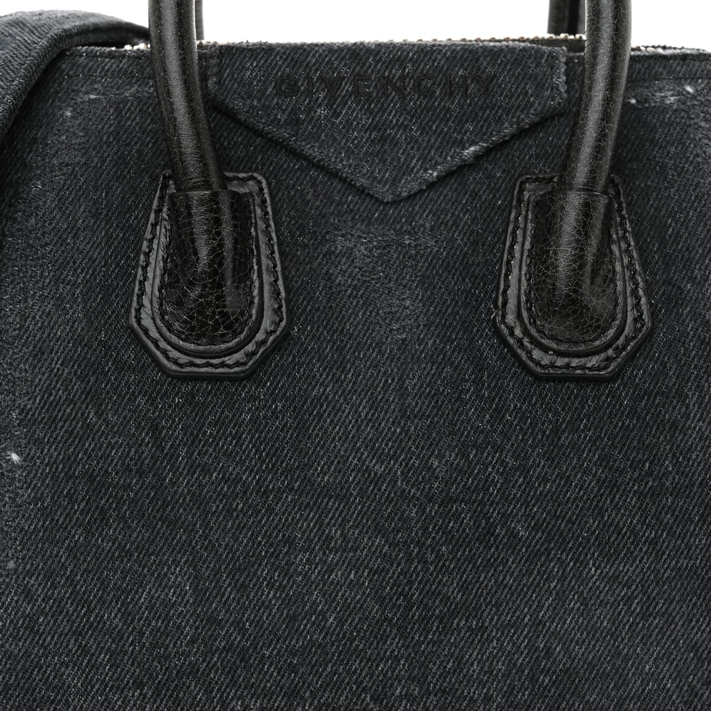 Washed Denim Mini Antigona Shoulder Bag Black