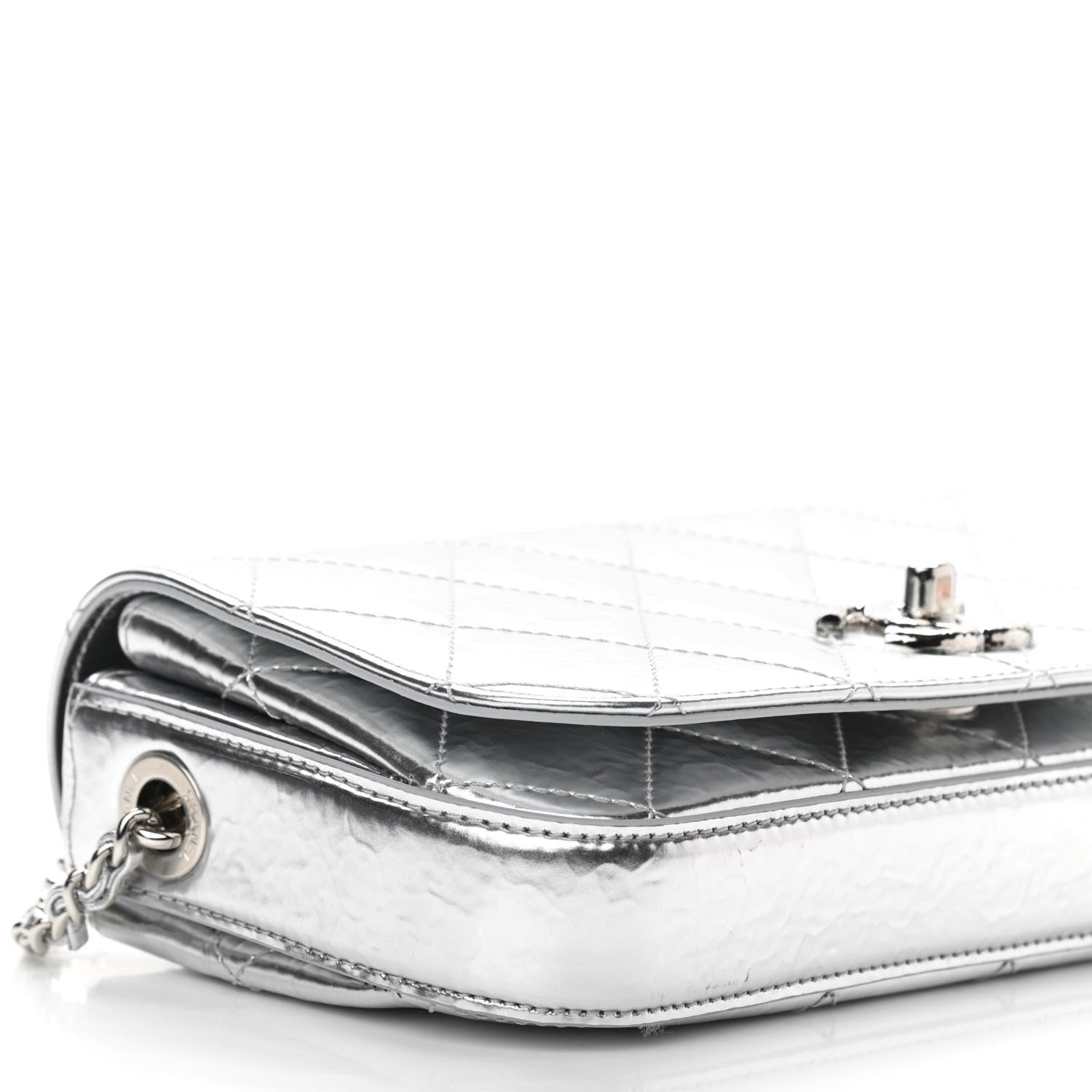 Chanel Hammered Metallic Calfskin Quilted Flap Silver 9 of 11