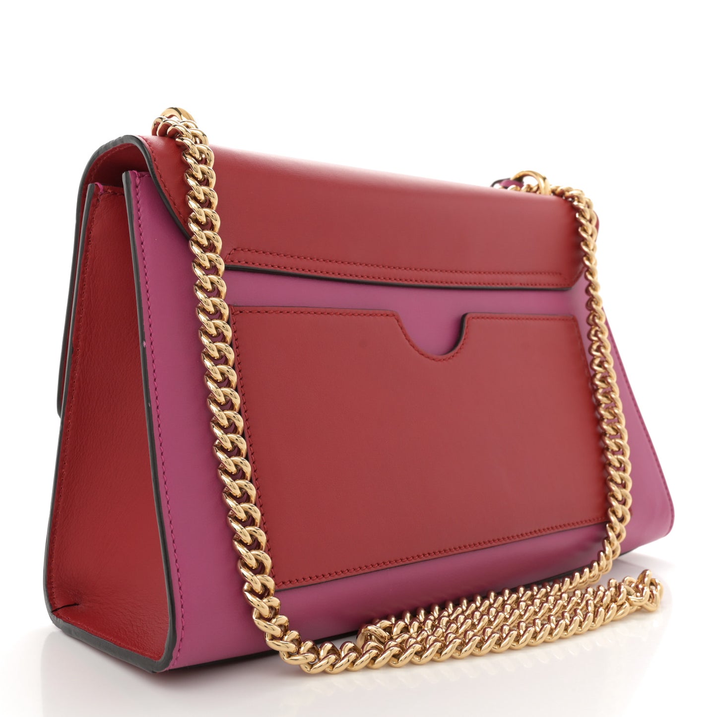 Moon Calfskin Bi-Color Medium Padlock Shoulder Bag New Rosette Hibiscus Red