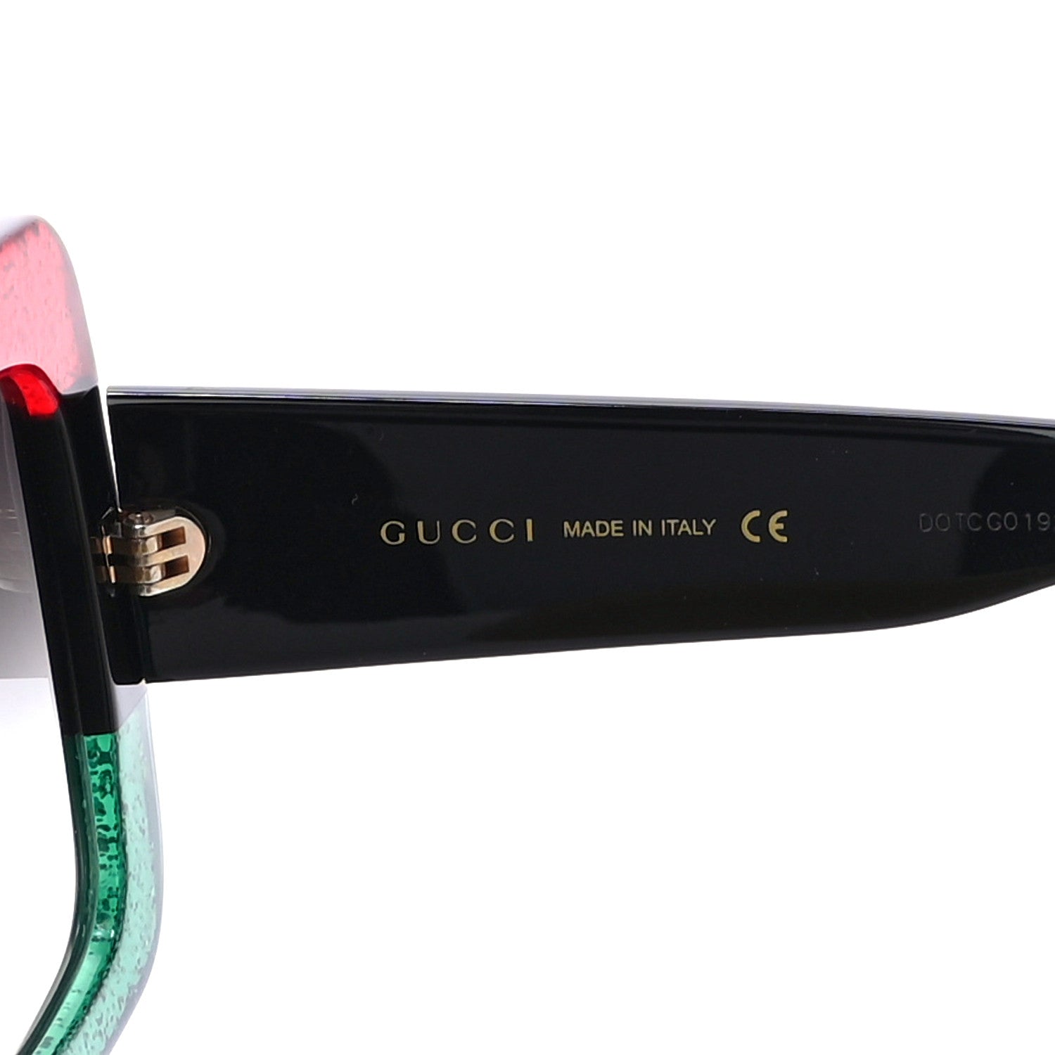 Gucci Acetate Square Frame Sunglasses GG0083S Glitter Red Black Green 5 of 8