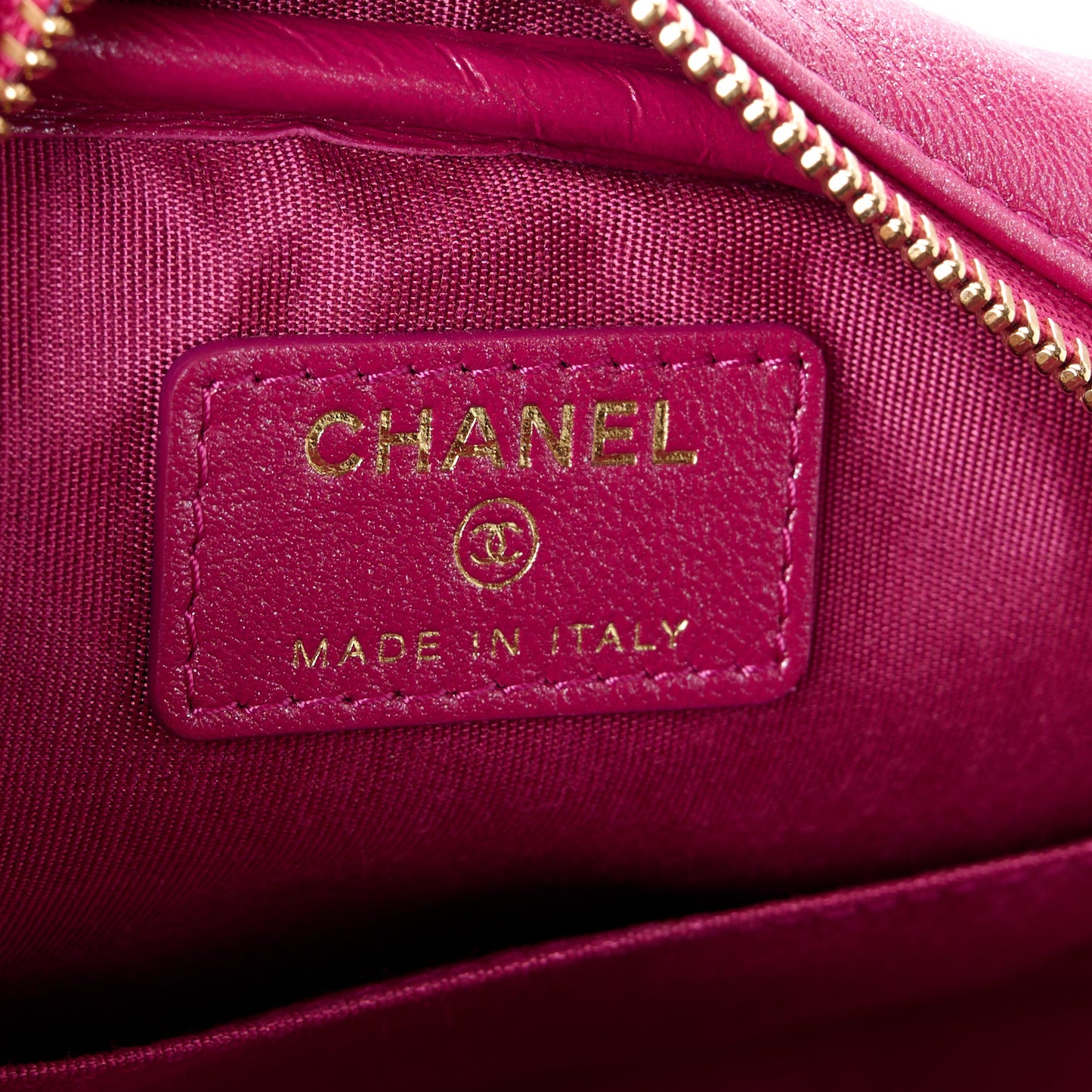 Iridescent Lambskin Quilted Double Zip Pouch Fuchsia