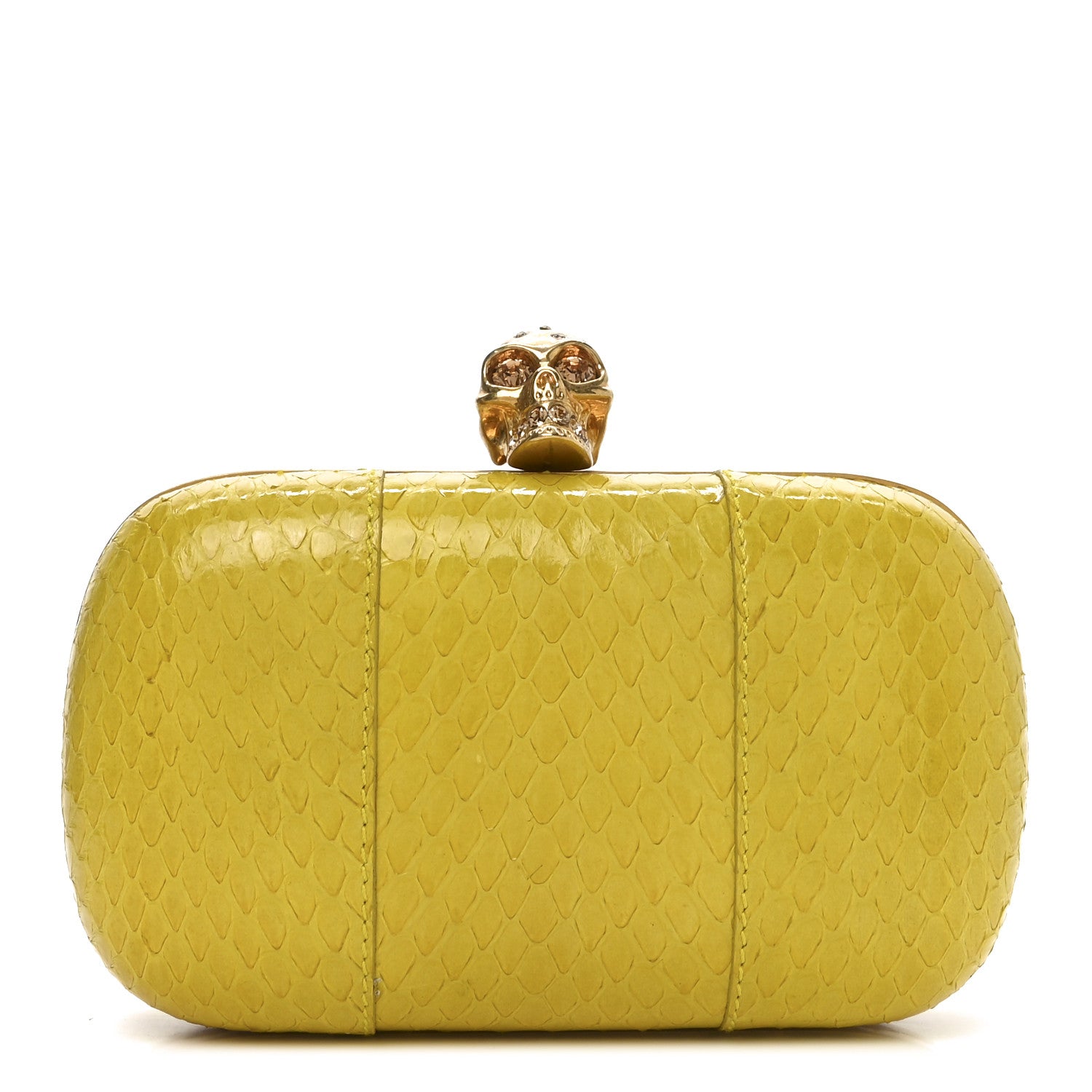 Alexander McQueen Snakeskin Skull Box Clutch Bright Yellow 1 of 10