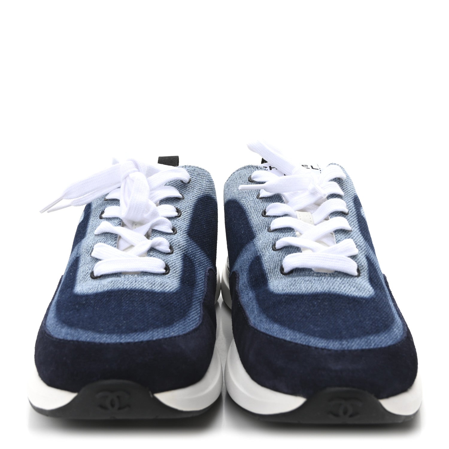 Chanel Denim Suede Calfskin Womens CC Sneakers 39 Dark Blue 3 of 9