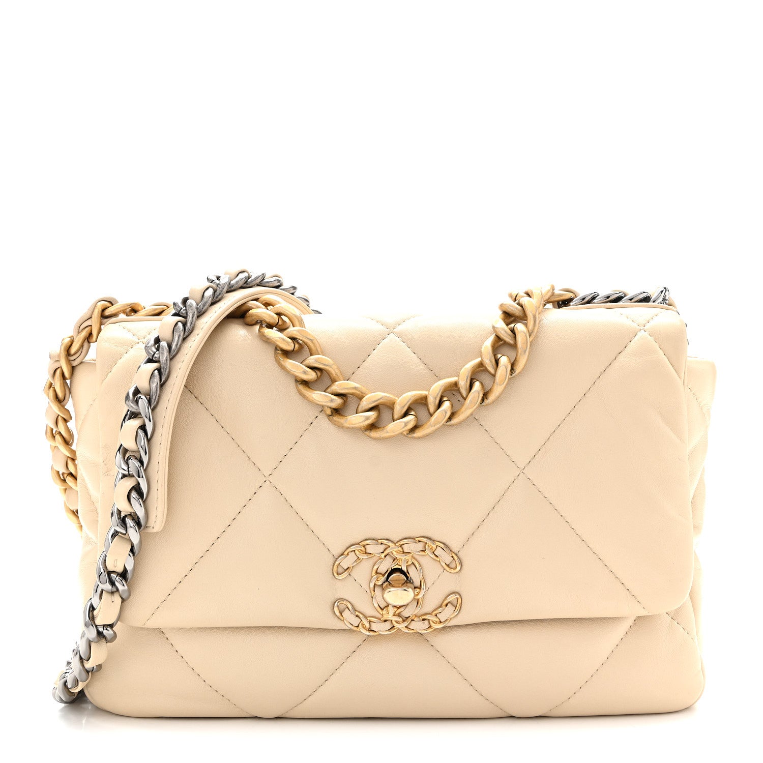 Chanel Lambskin Quilted Medium Chanel 19 Flap Light Beige 1 of 10