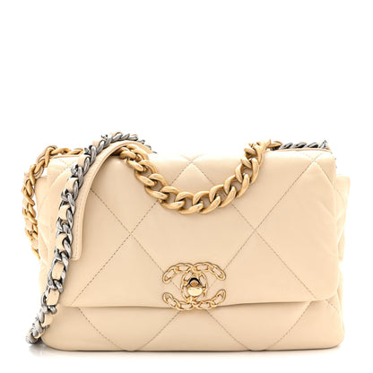 Chanel Lambskin Quilted Medium Chanel 19 Flap Light Beige 1 of 10