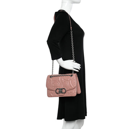 Salvatore Ferragamo Calfskin Quilted Gancini Flap Bag Antique Rose 2 of 13