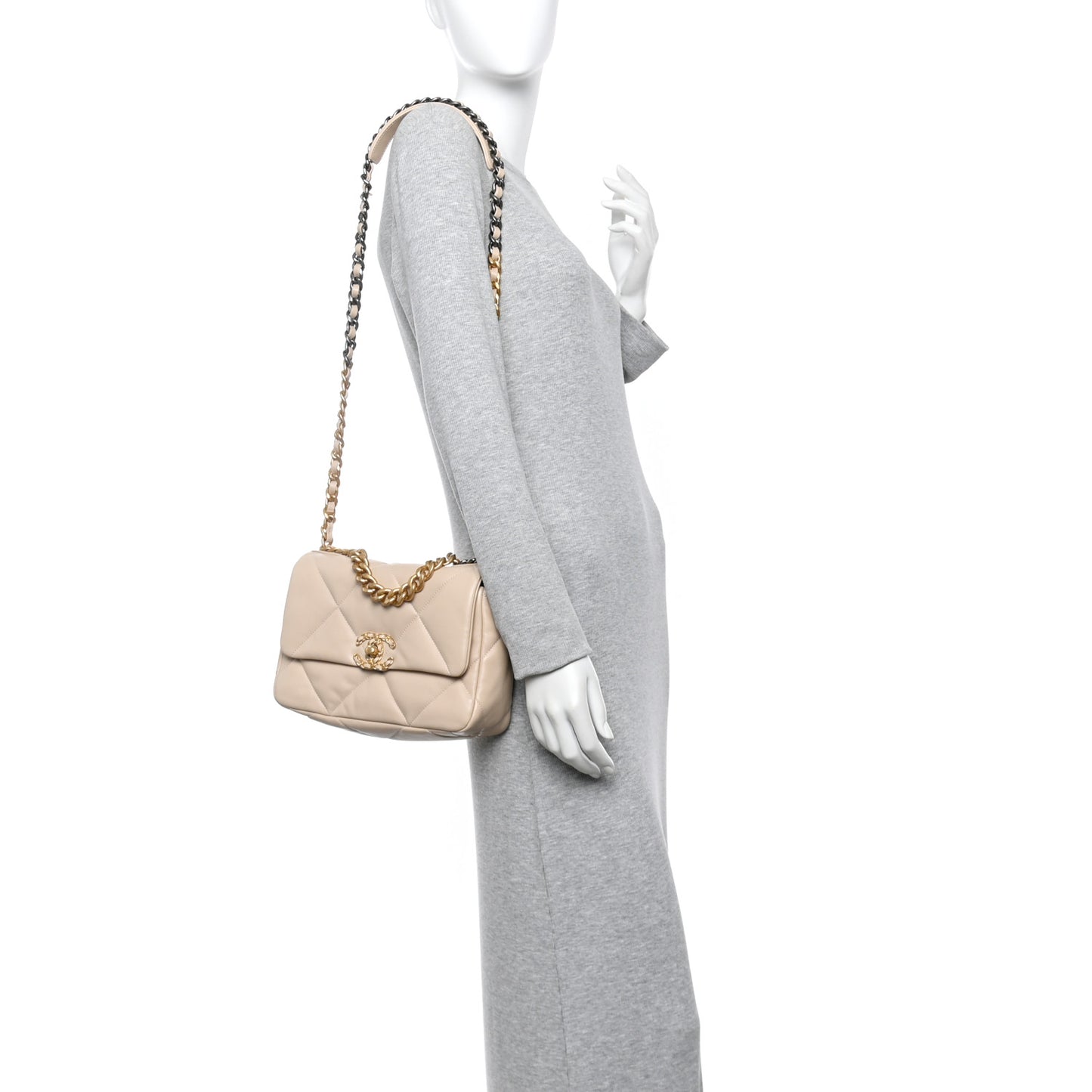 Lambskin Quilted Medium Chanel 19 Flap Beige