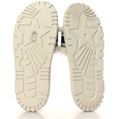 Christian Dior Shearling Canvas Embroidered Dway 10mm Slide Sandals 40 Natural Deep Blue 5 of 7