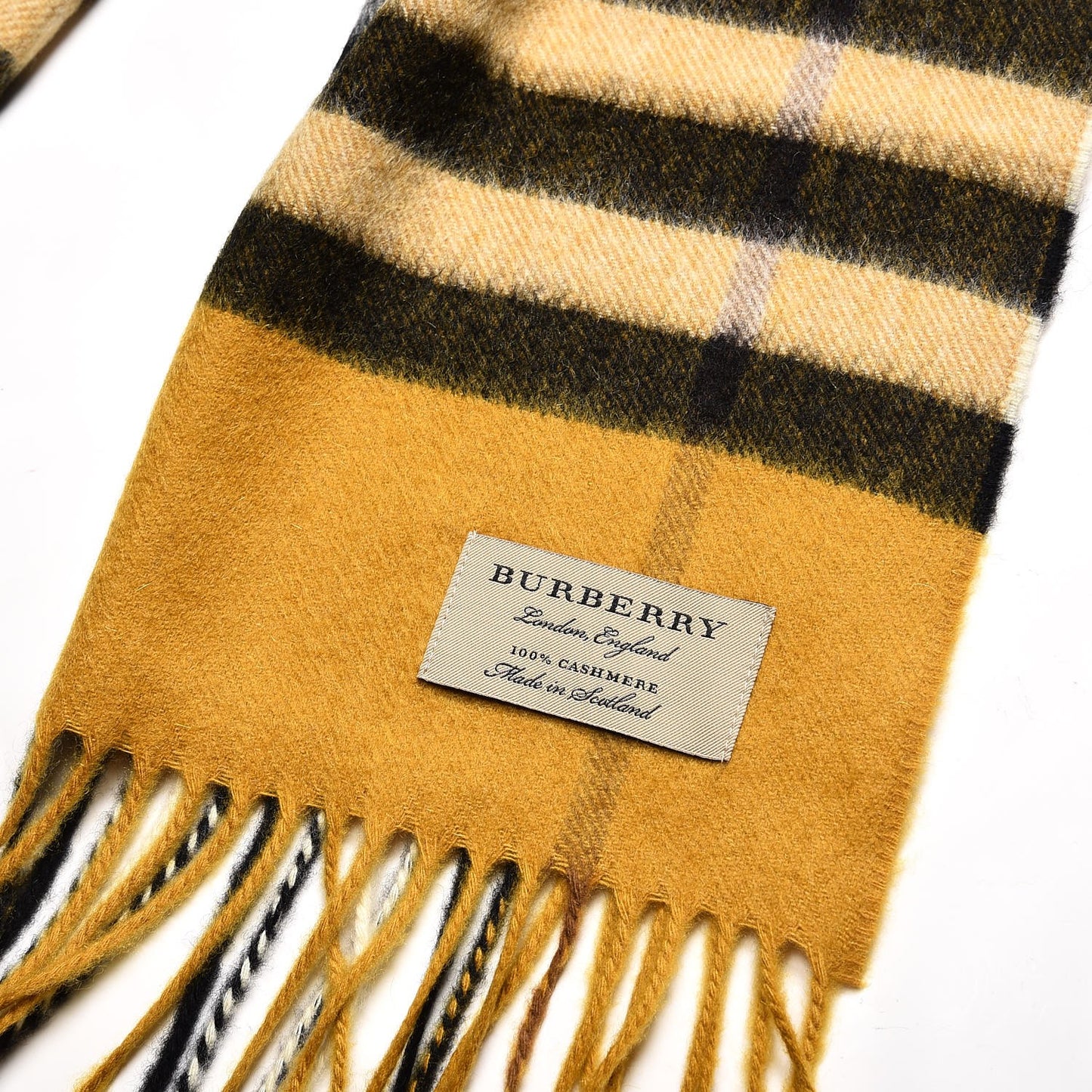Cashmere Giant Check Fringe Scarf Amber Yellow