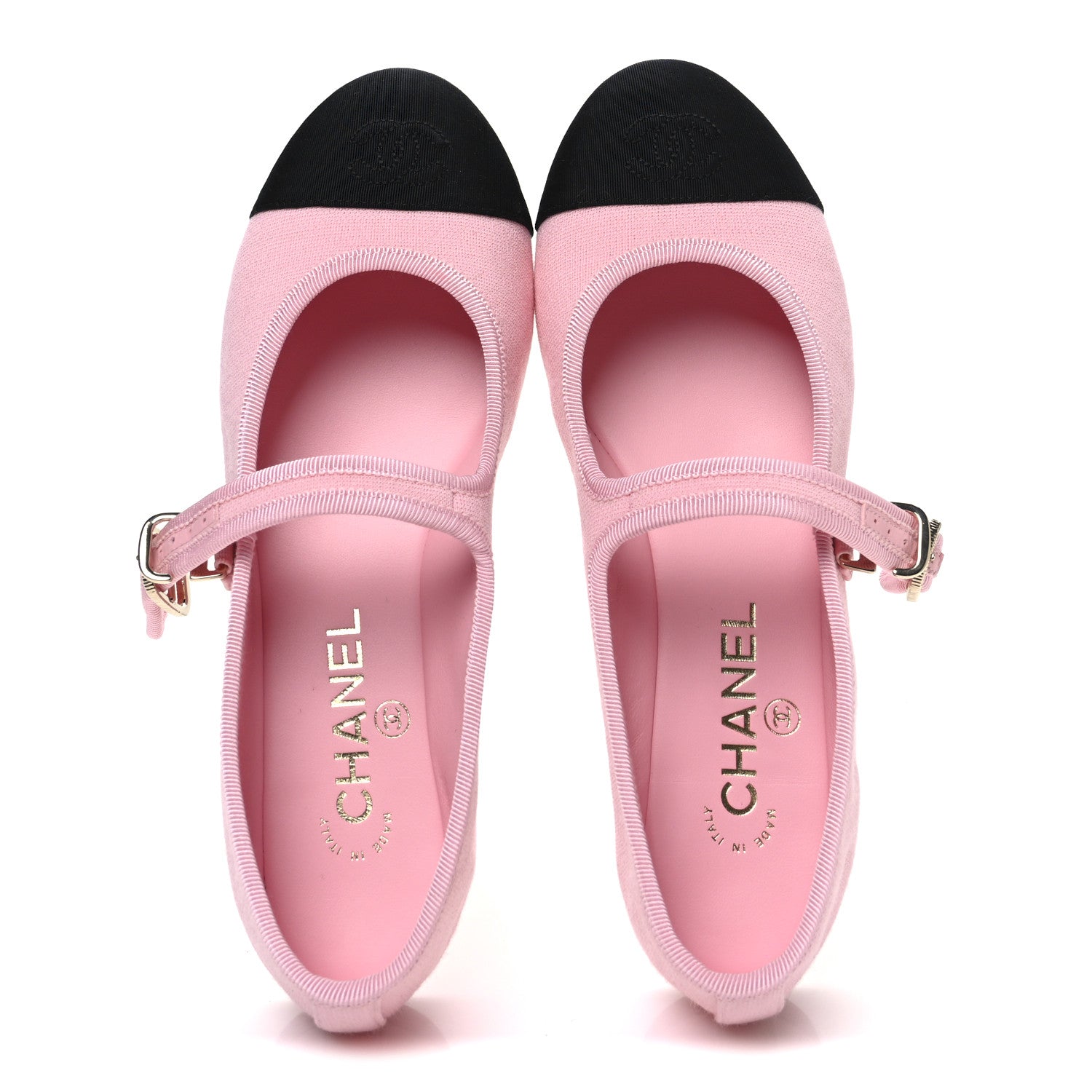 Chanel Fabric Grosgrain Mary Jane Flats 38 Light Pink Black 2 of 11