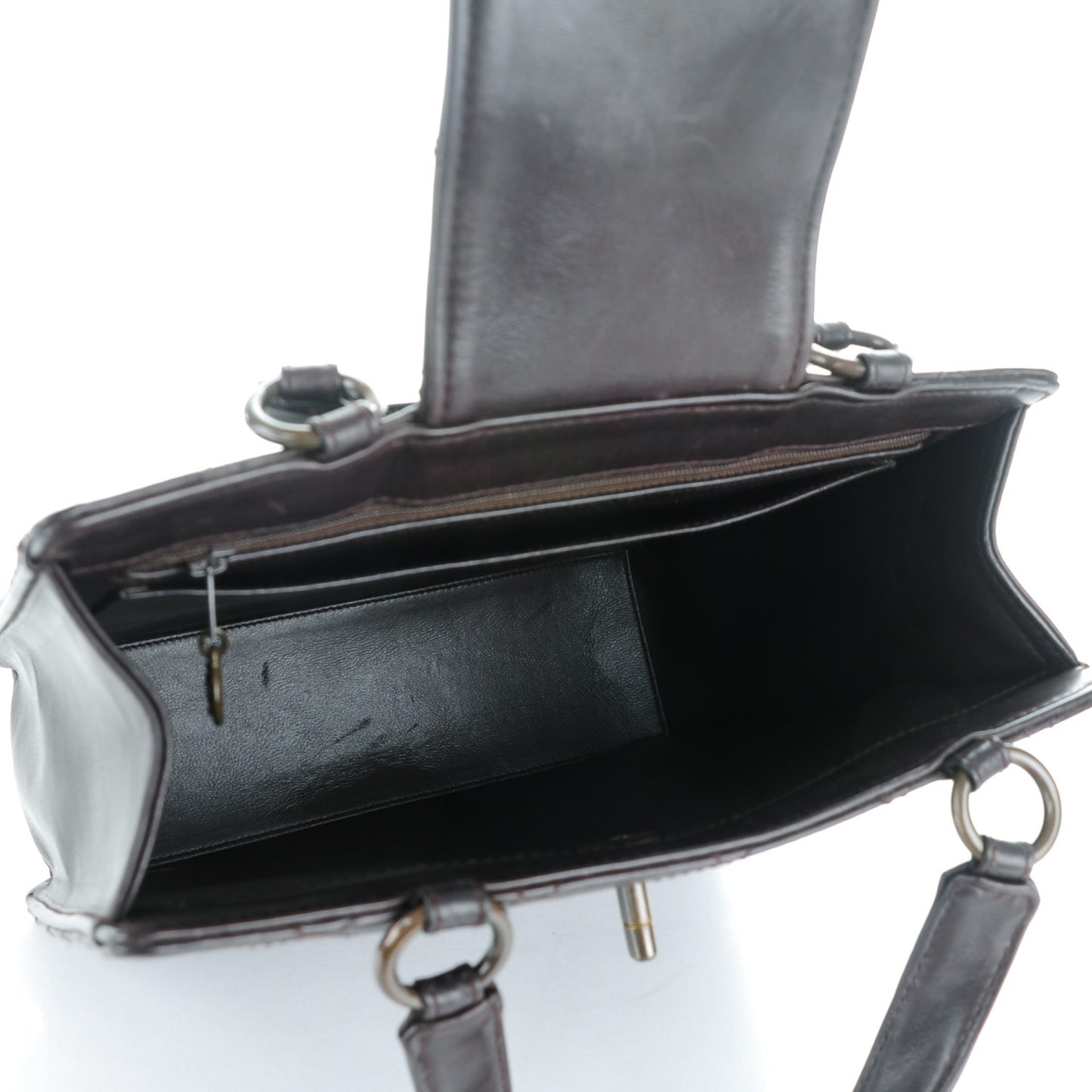 Lambskin Quilted Top Handle Bag Dark Brown