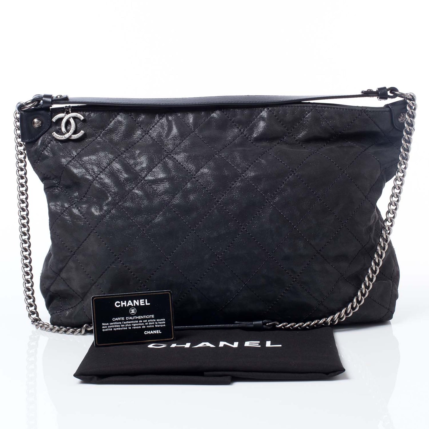 Iridescent Calfskin Coco Daily Hobo Black